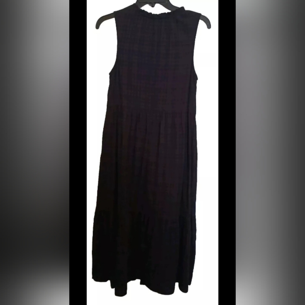 Spirit Of Grace Black Plaid Tiered Midi Dress Sleeveless Medium Romantic Goth